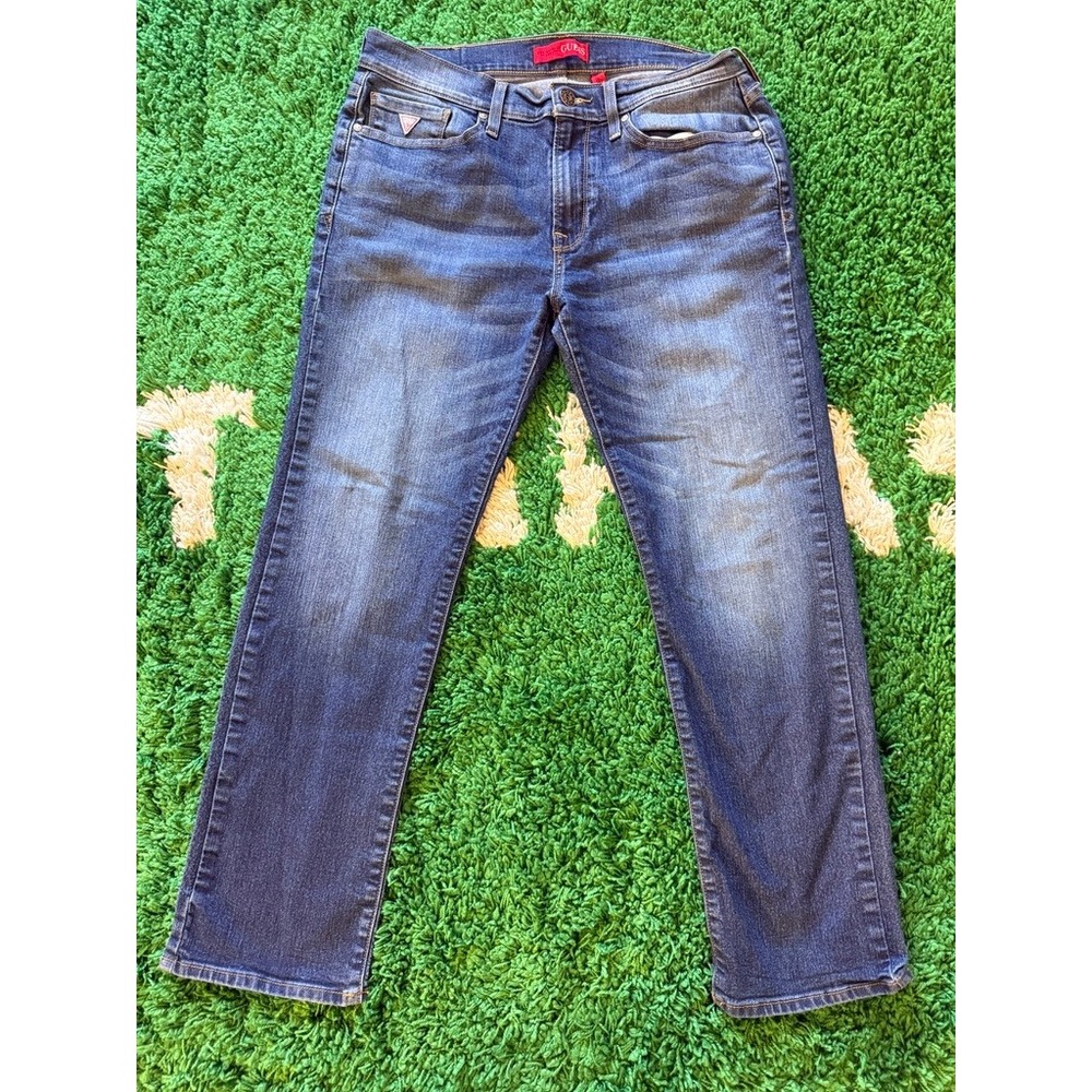 Guess Lincoln Slim Straight Jeans Mens 34x30 Medium Wash Blue Denim Stretch